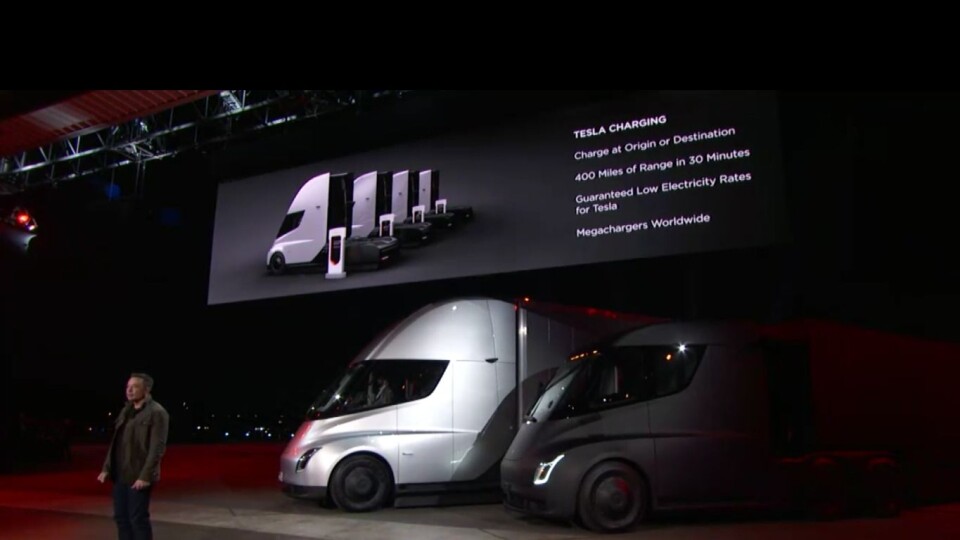 Sjermdump fra nattens presentasjon av Tesla Semi. Sjermdump fra nattens presentasjon av Tesla Semi.