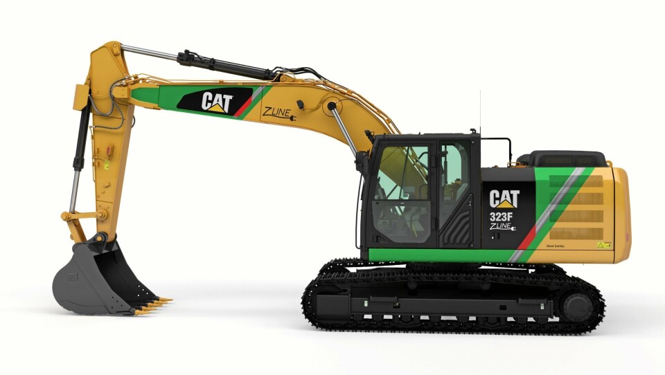 ZERO LINE: Konseptet på nullutslippsmaskinene til Pon Equipment kalles for Zero Line. Her er første produkt fra Pon, en Cat 323F på 25 tonn som drives av batterier. Foto: Pon ZERO LINE: Konseptet på nullutslippsmaskinene til Pon Equipment kalles for Zero Line. Her er første produkt fra Pon, en Cat 323F på 25 tonn som drives av batterier. Foto: Pon