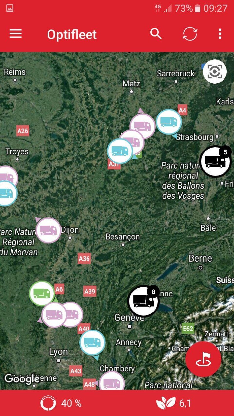Renault Trucks Optifleet-applikasjon.