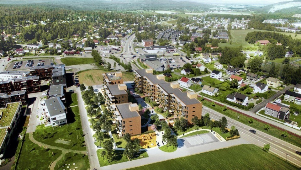 De nye leilighetene skal ligge mellom Husebyjordet omsorgsboliger og fylkesvei 120.