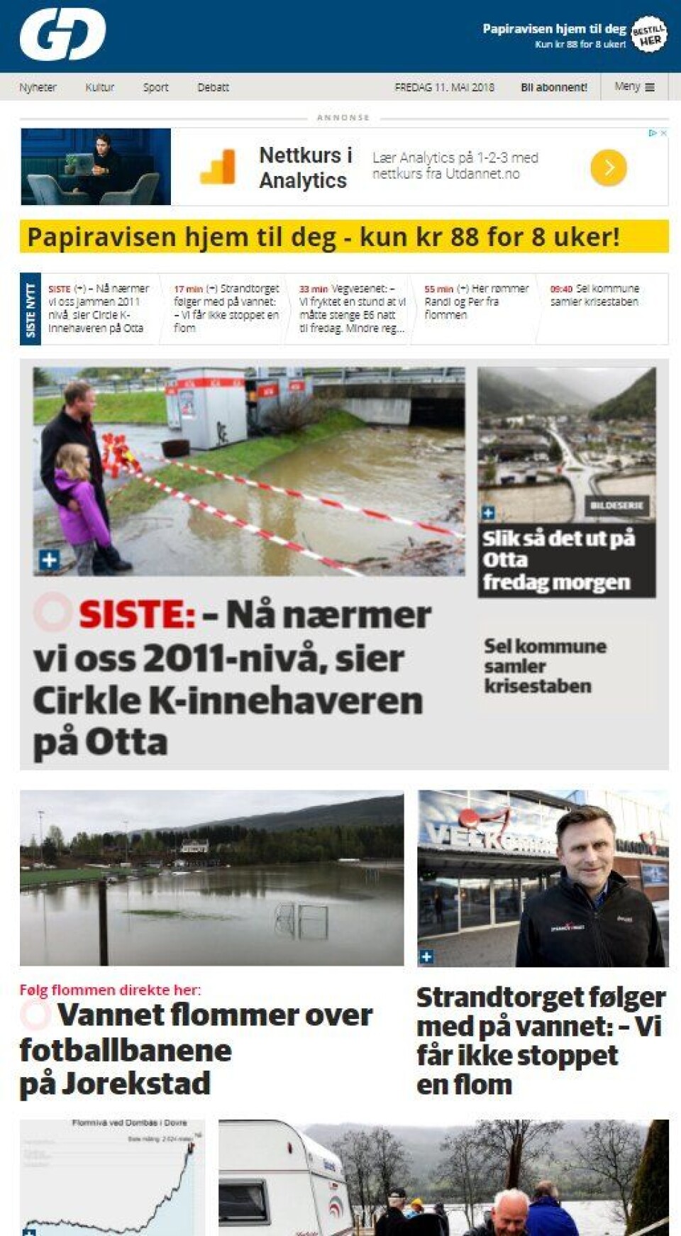 FLOM 1: Skjermbilde av Gudbrandsdals-nettstedet GD.no 11. mai 2018.