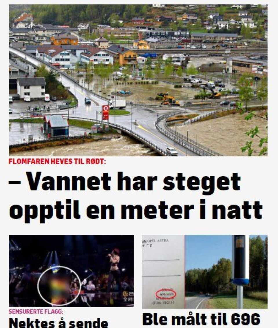 FLOM 2: Skjermbilde av TV2.no 11. mai 2018.