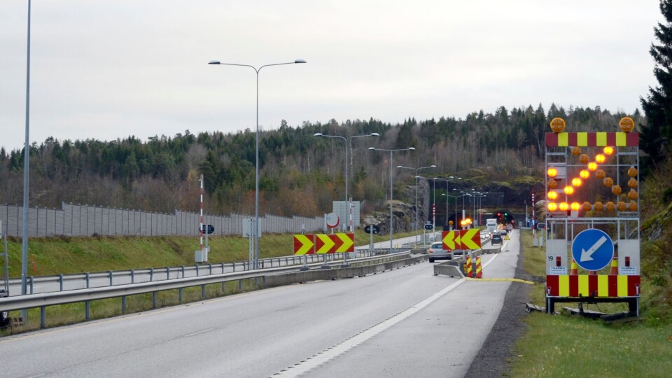 Bilde som Vegtilsynet sendte ut i forbindelse med pressemeldingen om tilsynssaken. Tunnelarbeid, i dette tilfellet uten ledebil. Foto Vegtilsynet
