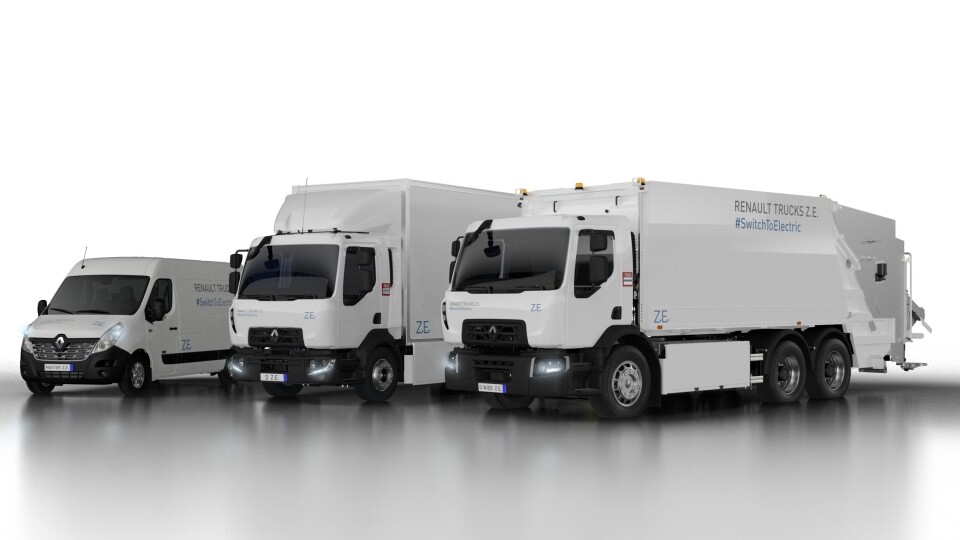 Renault Master Z.E., Renault Trucks D Z.E. og Renault Trucks D Wide Z.E., en elektrisk serie fra 3,5 til 26 tonn for bruk i byen. Renault Master Z.E., Renault Trucks D Z.E. og Renault Trucks D Wide Z.E., en elektrisk serie fra 3,5 til 26 tonn for bruk i byen.