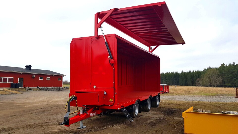 Metsjö TP3 Box transporthenger med side som kan åpnes hydraulisk og krokøye-tilkobling for blant annet traktor.