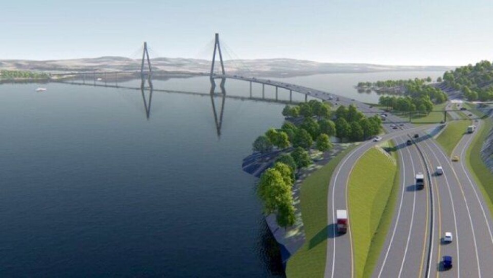 Illustrasjon med forslag til ny Mjøsbru på E6 Hedmark/Oppland.