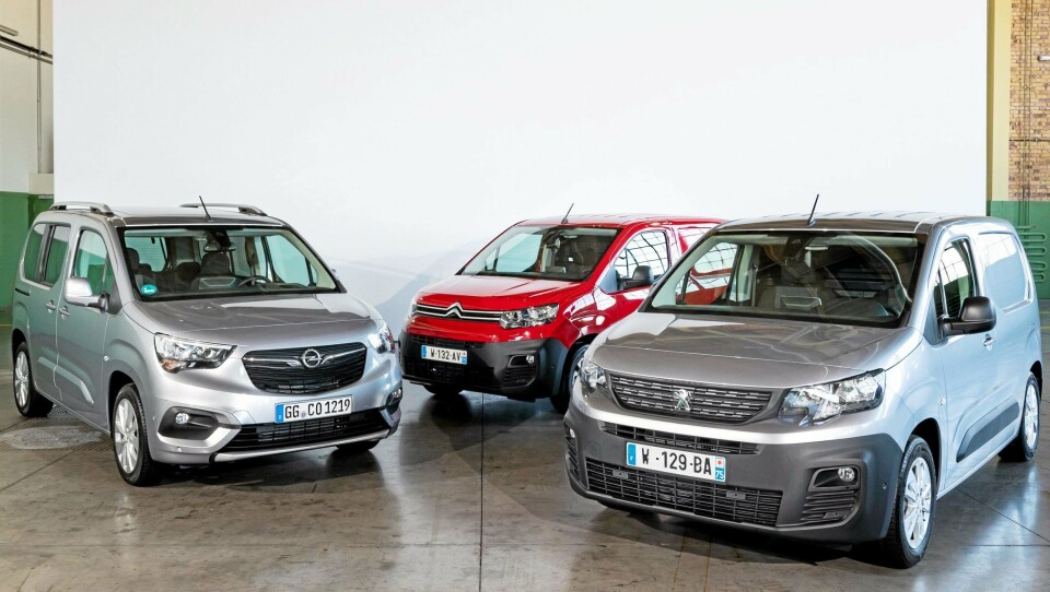 TRE BILER, EN PRIS: Fra venstre: Opel Combo, Citrioën Berlingo og Peugeot Partner.ombo2018 van of the Year