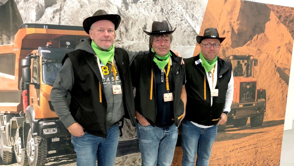 Det norske Case Rodeo-laget. Fra venstre: Vidar Tellefsen (Tellefsen AS), Jan Schikora (Anleggsdrift AS) og Jan Rune Pedersen (Tellefsen AS).