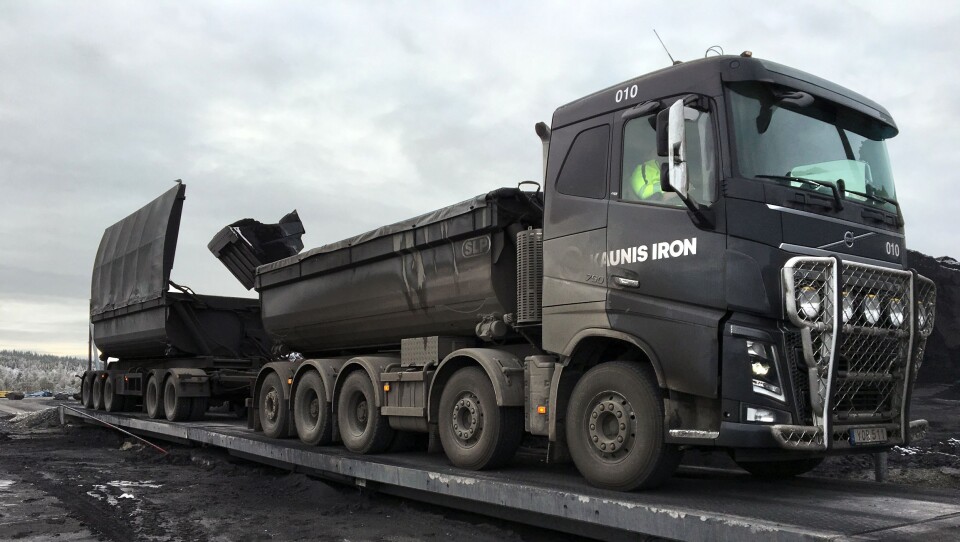 En av de mange Volvo FH16 750-ene ved dagbruddet i Kaunisvaara utenfor Pajala.