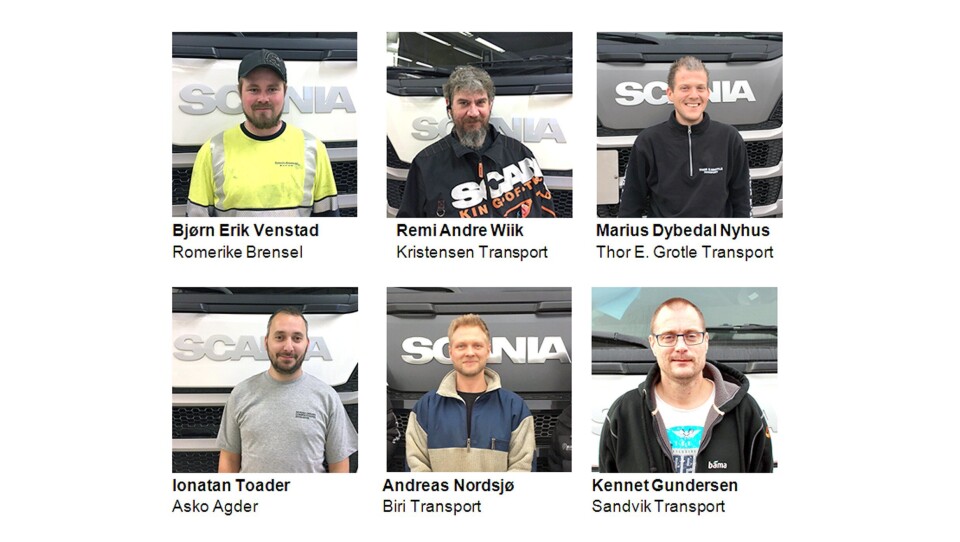 Disse seks kvalifiserte seg til Scania norske finale i Scania Driver Competitions i Trysil. I tillegg er to tidligere mestere kvalifisert til finalen. Så totalt stiller åtte til start i finalen. Vinneren sendes til den europeiske finalen som avholdes ved Scanias hovedkontor i Södertälje i Sverige 25. mai 2019.