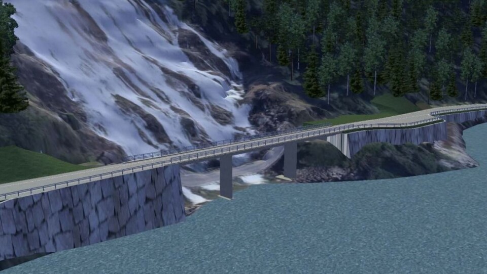 Den nye brua over Furebergfossen langs fylkesvei 551.