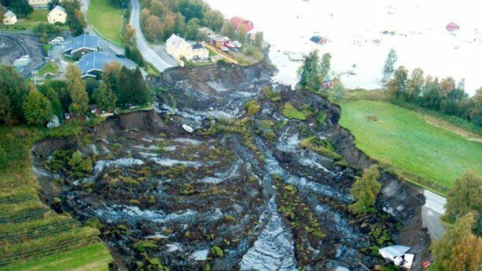 Bildet viser skredområdet ved Solhov i Lyngen kommune (Troms) i 2010.