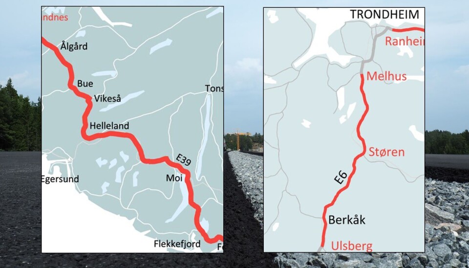 Nye Veier prioriterer strekningene E39 Flekkefjord – Ålgård og E6 Ulsberg – Melhus for utbygging. I tillegg opprettholdes prioriteringen av E6 Moelv – Øyer og E6 Kvål – Melhus, som selskapet gjorde i mai 2018.