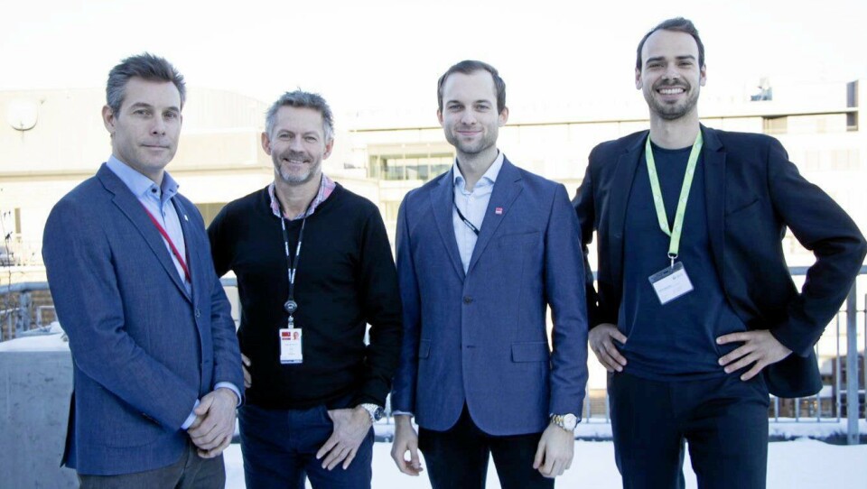 SAMARBEID: Fra venstre: Asle Gjøstein Resi Stikningsansvarlig, Tom Paulsen VDC-ansvarlig, Anders Bodeng Forretningsutvikler-BIM i Veidekke anlegg & Malthe Slemming Country Manager i Dalux.