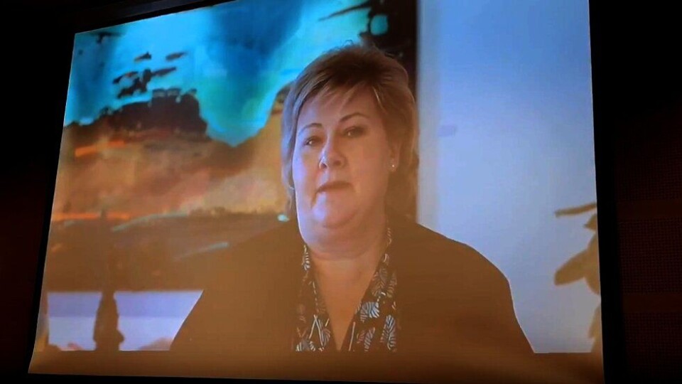 Videobilde av Erna Solberg