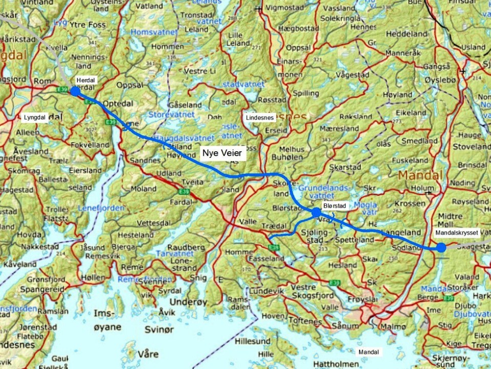 Utredning per nå viser at følgende kombinasjoner gir mest samfunnsøkonomisk lønnsomhet for strekningen Mandal – Lyngdal øst: AB Nord 2 – BC 2 – CD Sør. I tillegg viser utredningen at det gir samfunnsøkonomisk lønnsomhet å tilrettelegge for kryss ved Blørstad i Lindesnes.