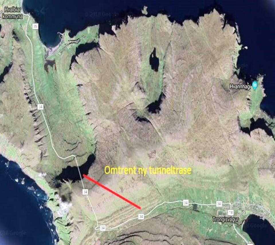 Ny tunneltrasé markert med rødt.