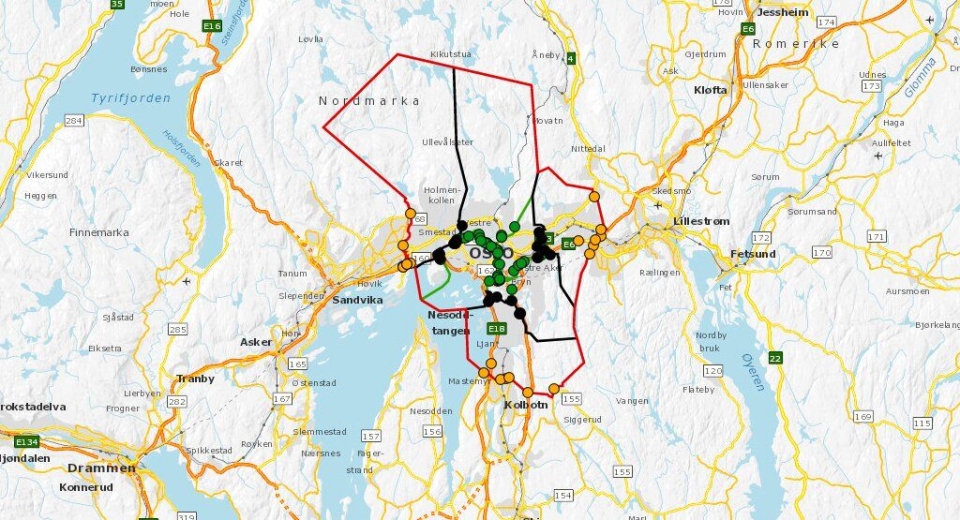 Se lenke til dette kartet i artikkelteksten under. Det viser innkrevingspunktene i Oslo fra og med juni 2019.