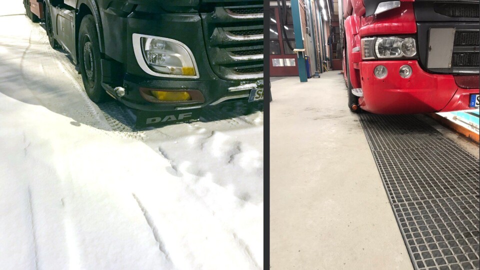 Sjåførene på disse tyske vogntogene ble anmeldt for brudd på kjøre- og hviletidsbestemmelsene, etter at de ble ble stoppet på E6 ved Jessheim på vei sørover.