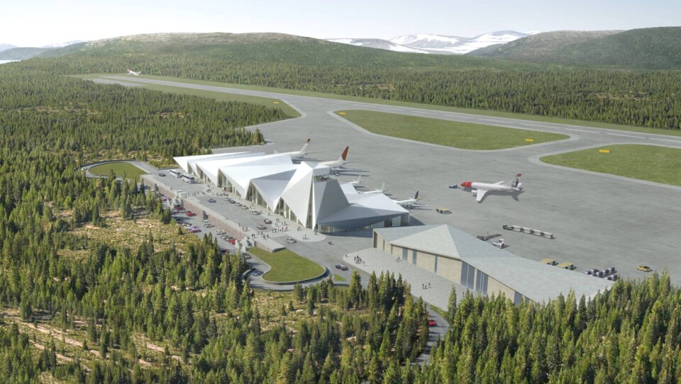 Slik ser man for seg at den nye flyplassen kan se ut og plasseres i terrenget.