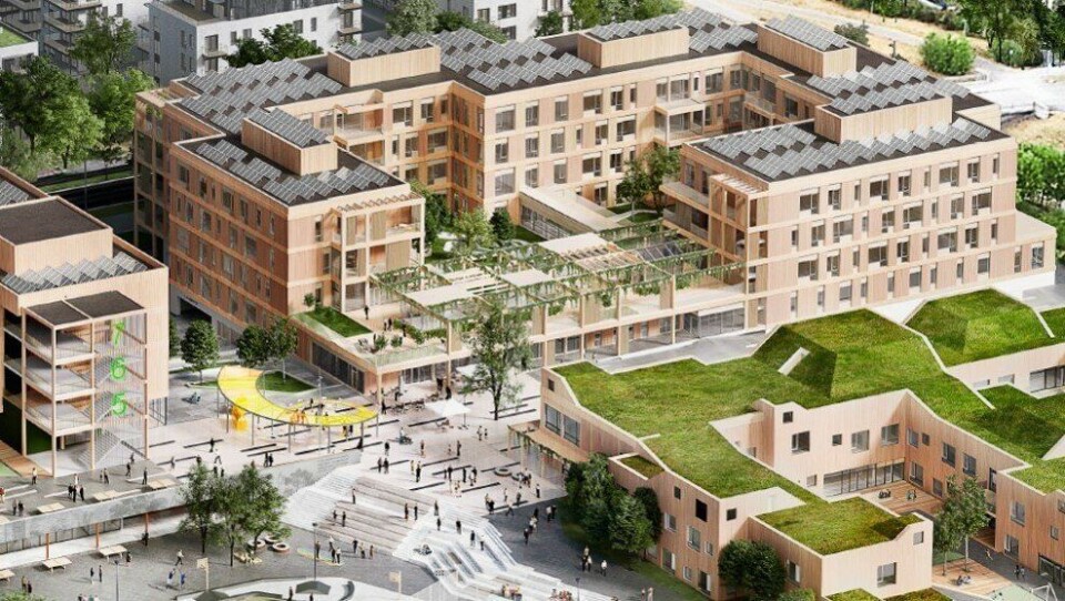 Slik ser man for seg at Oksenøya senter på Fornebulandet (Bærum) blir seende ut når det er bygget.