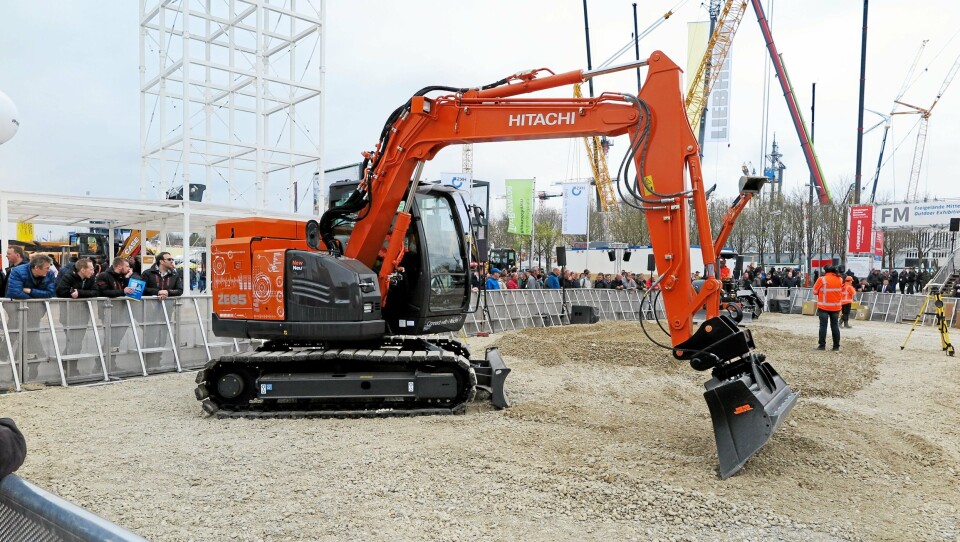 Hitachi demonstrerte den batteridrevne 8-tonneren Hitachi ZE85 på Bauma 2019.