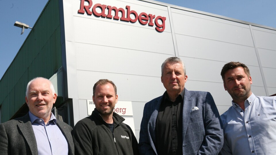 Mot nye høyder. Fra venstre Bjørn H. Ramberg, Bror H. Ramberg, Terje Claussen og Thomas Lindland. Nå flytter de hovedkontoret fra Drammen og bygger logistikksenter og godsterminal i Sanne i Vestfold. Foto: Per Dagfinn Wolden