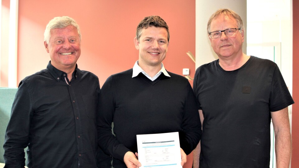 F.v: Prosjektsjef Bjørn Remen fra Sykehusbygg HF, distriktsleder i NCC, Lars Petter Gamlem og fungerende eiendomssjef ved St.Olavs Kjell Ivar Svaan.