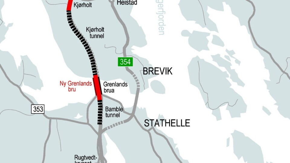 Konkurransen om komplettering av tunnelene og bygging av ny Grenlandsbru på strekningen E18 Kjørholt-Rugtvedt er avlyst.
