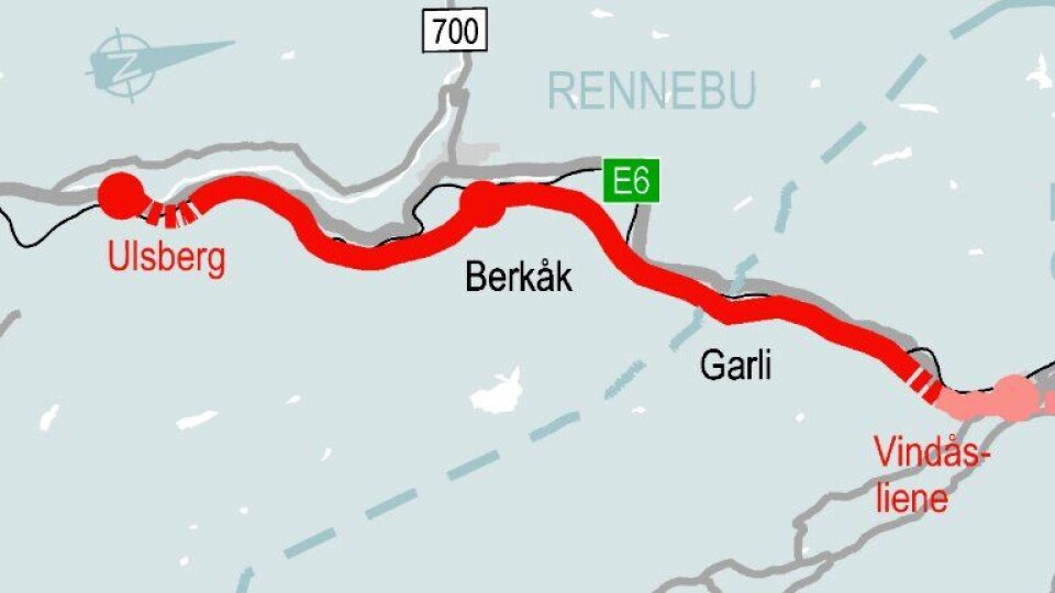 E6 Ulsberg- Vindåsliene er på 25 km.
