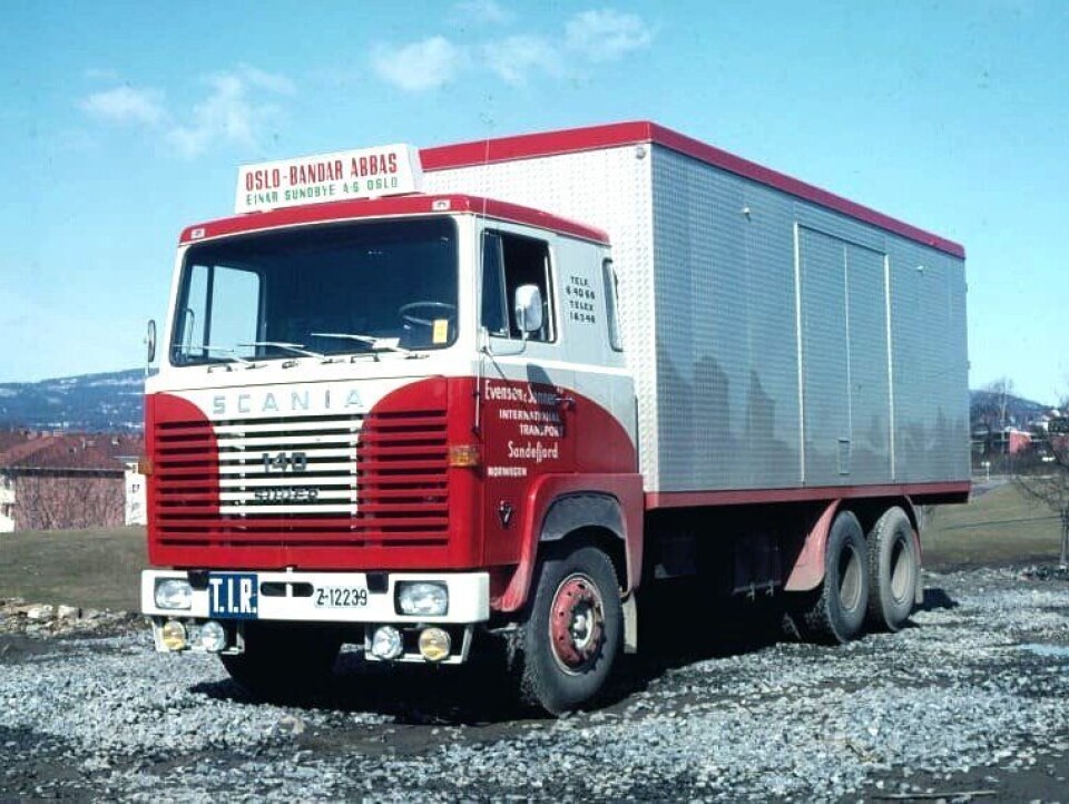 Det var denne Scania 140’en Tore Sam Sørensen kjørte til Bandar Abbas.