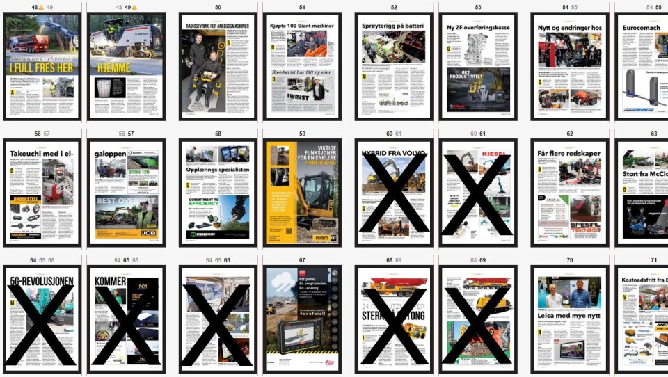 Sider uten kryss er eksklusivt for Anlegg&Transport på papir. Sider med kryss er også på AT.no.