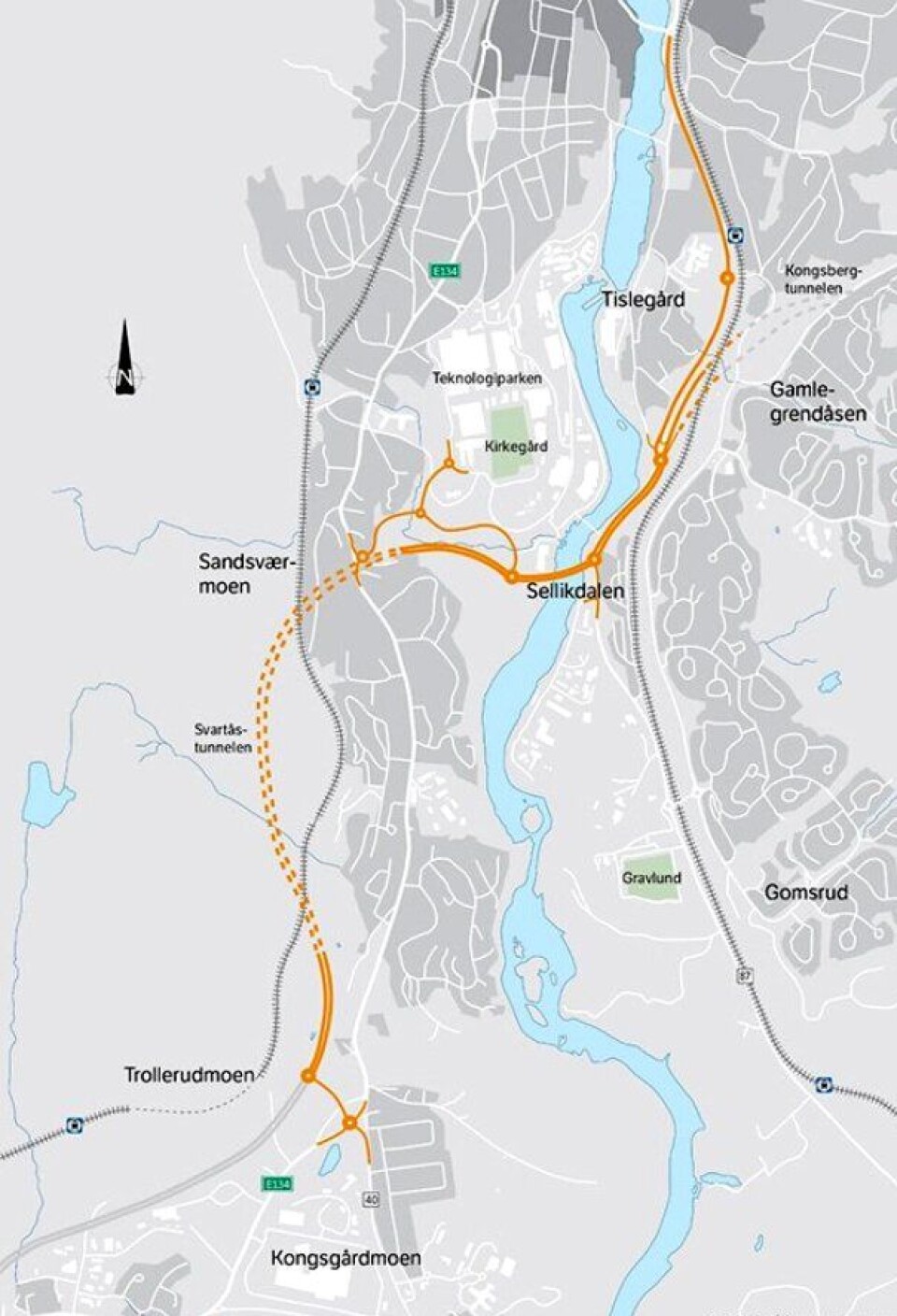 Implenia bygger ny E134 på strekningen Myntbrua-Trollerudmoen i Kongsberg.