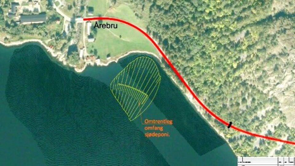 Statens vegvesen ønsker å deponere tunnelmasser i Årdalsfjorden, innerst i Sognefjorden, ved Årebru.