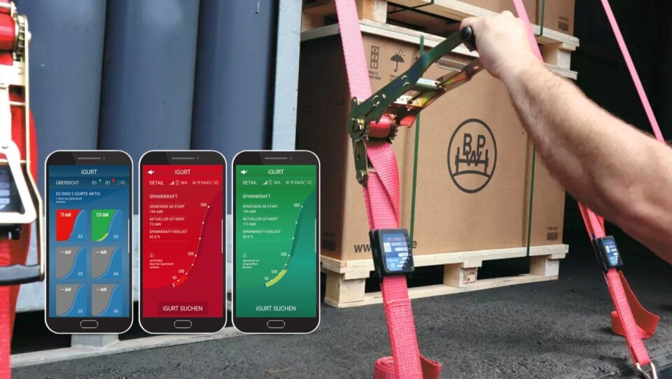 Med iGurt-målere festet på spennbåndene, kan man overvåke om de holder seg stramme under transporten via en app på smartelefon/nettbrett.