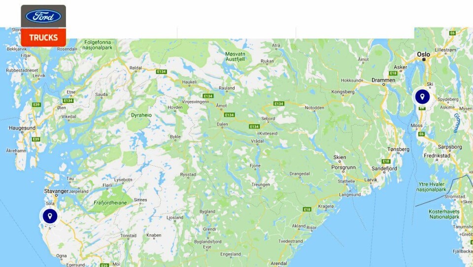 Ford Trucks Servicepunkter i Norge (Bryne og Vestby).