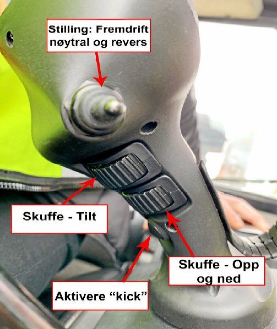 Den spesialutviklede joysticken gjør føreren i stand til å betjene hjullasteren med én hånd. Systemet er modulbasert, og kan også konverteres til andre typer maskiner.
