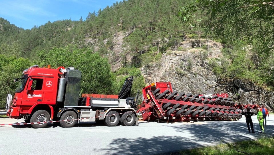 Statnett Transports vogntog på ca. 410 tonn veltet i Rogaland i juni 2019. Statnett Transports vogntog på ca. 410 tonn veltet i Rogaland i juni 2019.