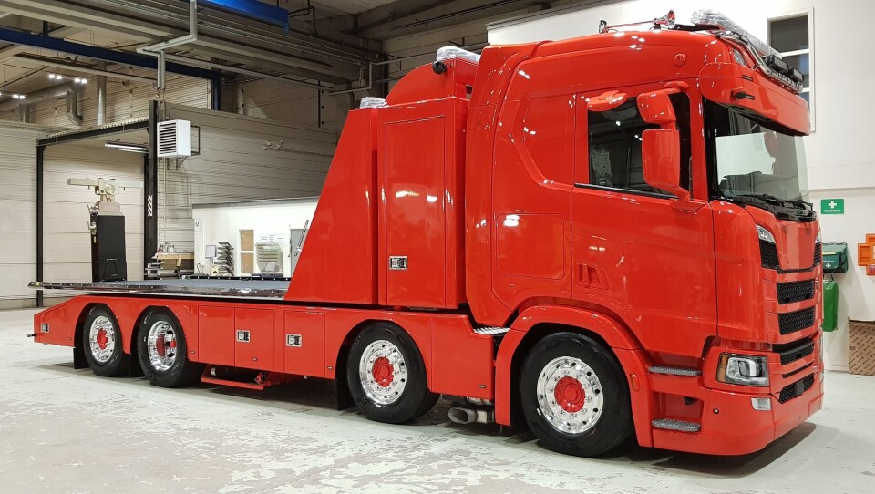 Denne Scania-en har det nye Scania Next Gen R-settet var stilt ut på Transport & Logistikk.