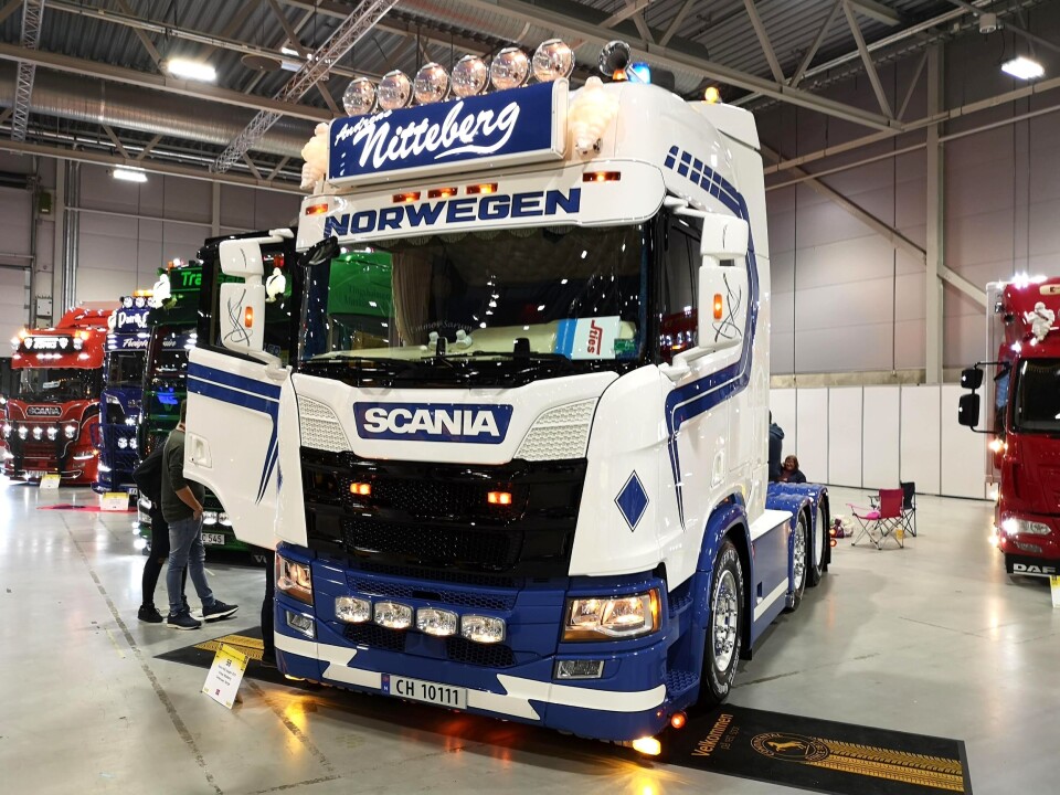 Andreas Nittebergs Scania R450 med «Uncle Sam» på bakveggen deltok på Scandinavian Truck Trophy 2019 på Norges Varemesse.