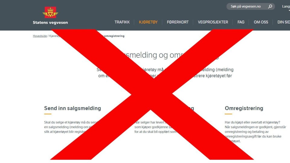 Det vil blant annet ikke være mulig å levere salgsmelding og foreta omregistrering på vegvesen.no 22.-24. november.
