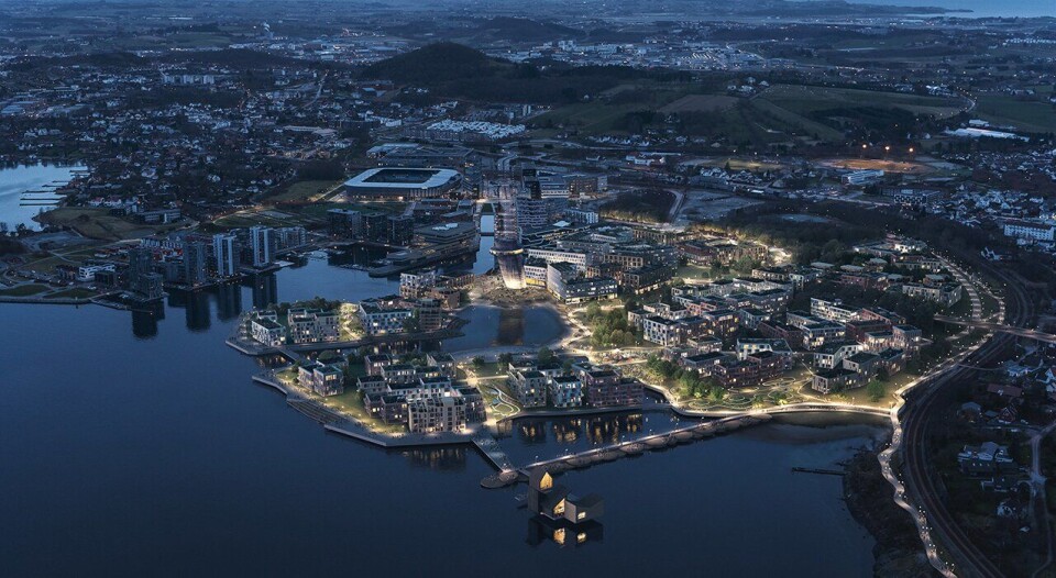 Utbyggingsområdet sett fra nord: Ferdig utbygd vil fase to omfatte 6000 arbeidsplasser og 1500 boliger. Totalt vil hele området ha 14.000 arbeidsplasser og over 2500 boliger.