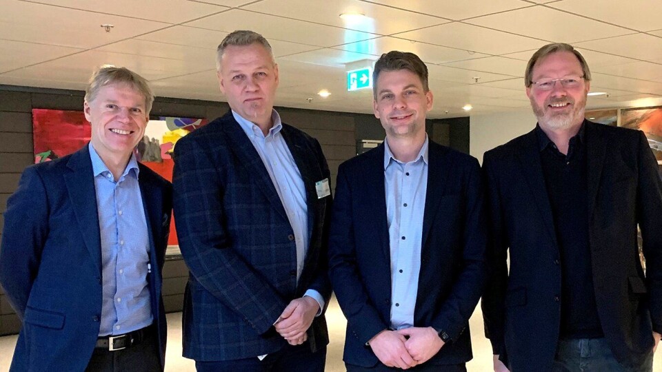 Fra venstre: Ole-Petter Thunes (Rambøll), Olav Lahus (Rambøll), Rasmus Nord (Sweco AS) og Rune Hovda (Civil Management AS) var tilstede på signeringen av rammeavtalen.