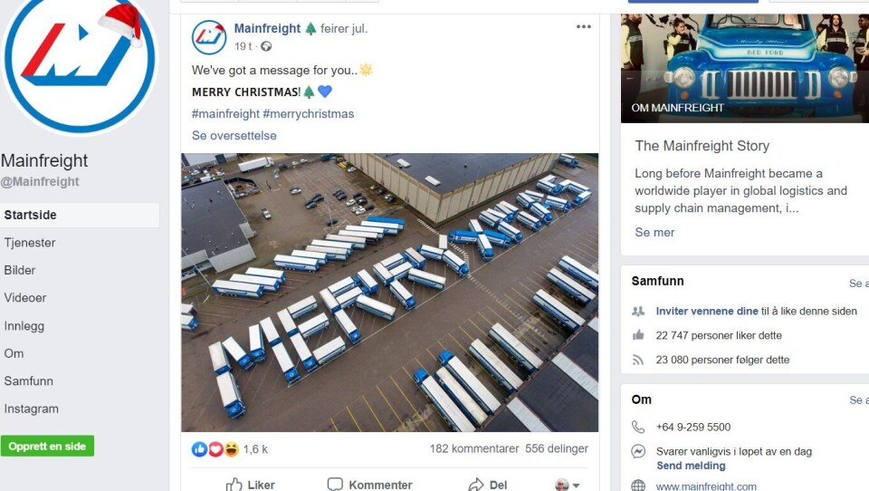 Bedriften Mainfreight  på New Zealand har tatt juleferie. Parkeringen er i særklasse.