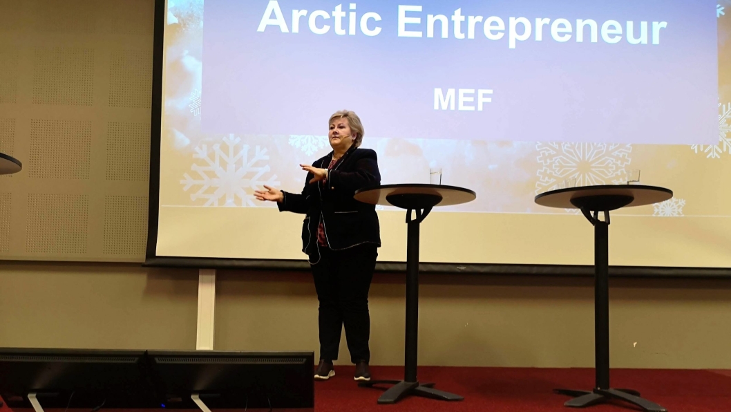 Statsminister Erna Solberg hadde mye på hjertet til forsamlingen av anleggsfolk på MEF-arrangementet Arctic Entrepreneur 2020.