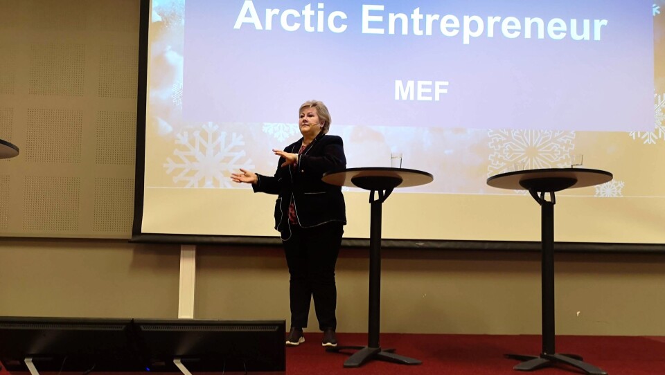 Statsminister Erna Solberg hadde mye på hjertet til forsamlingen av anleggsfolk på MEF-arrangementet Arctic Entrepreneur 2020. Statsminister Erna Solberg hadde mye på hjertet til forsamlingen av anleggsfolk på MEF-arrangementet Arctic Entrepreneur 2020.