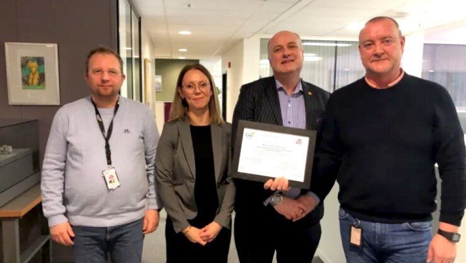 F.v: Torgeir Sørensen (HMS og miljøleder på prosjektet), Jorunn Haltbakk (leder for bærekraft i NCC), Ian Nicholson (Ceequal & Breeam Infrastructure Director) og Inge Ytterhus (anleggsleder).