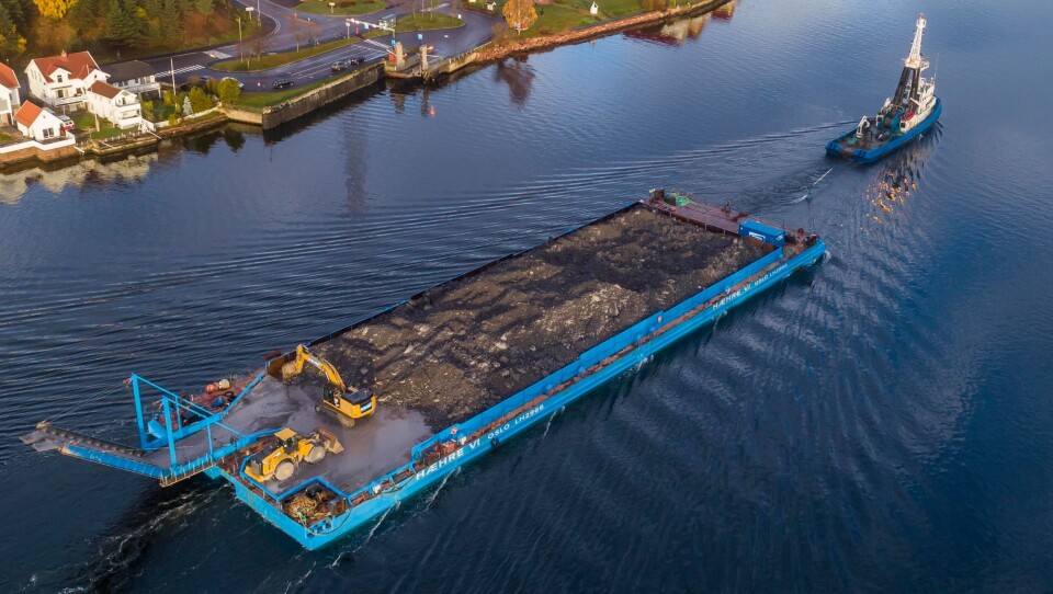 Lekteren Hæhre VI har vært en viktig del av arbeidet med å frakte kalkstein fra Langøya til Gilhusbukta.