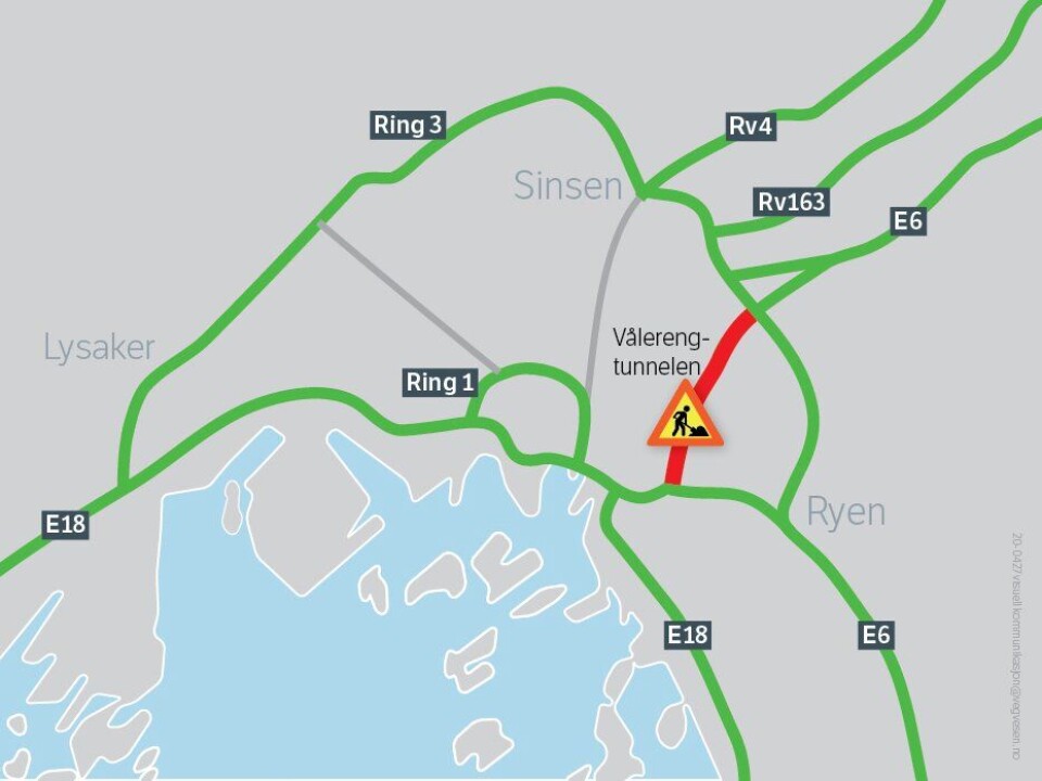 Ett av løpene i Vålerengtunnelen vil være stengt fra 8. juni 2020 til februar 2021.