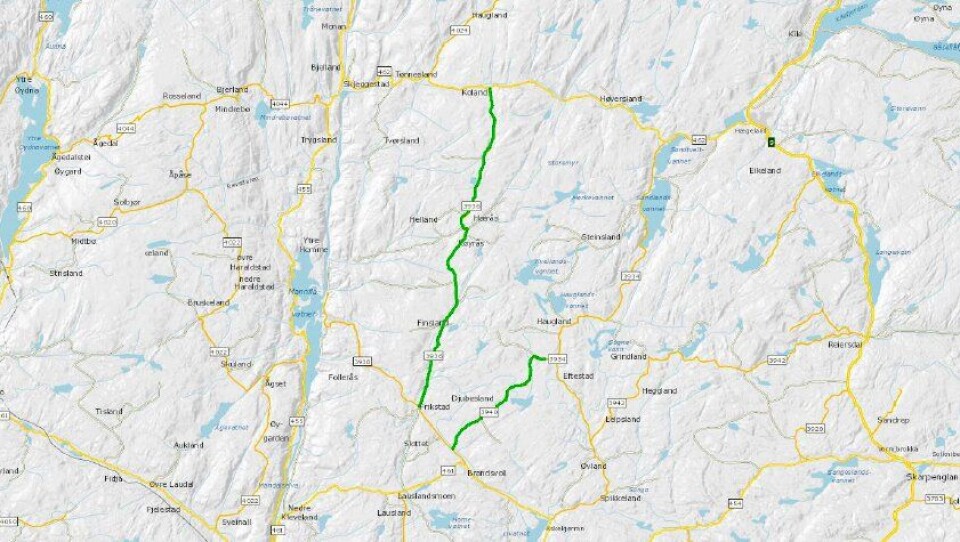 Det skal utføres veitester på fylkesvei 3940 Djupeslandsveien og fylkesvei 3936 Finslandsveien i Agder over en periode på fem år.